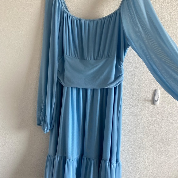 Wenrine Women's Mesh Long Sleeve Square Neck Dress High Waist A Line Ruffle Hem - Picture 6 of 7